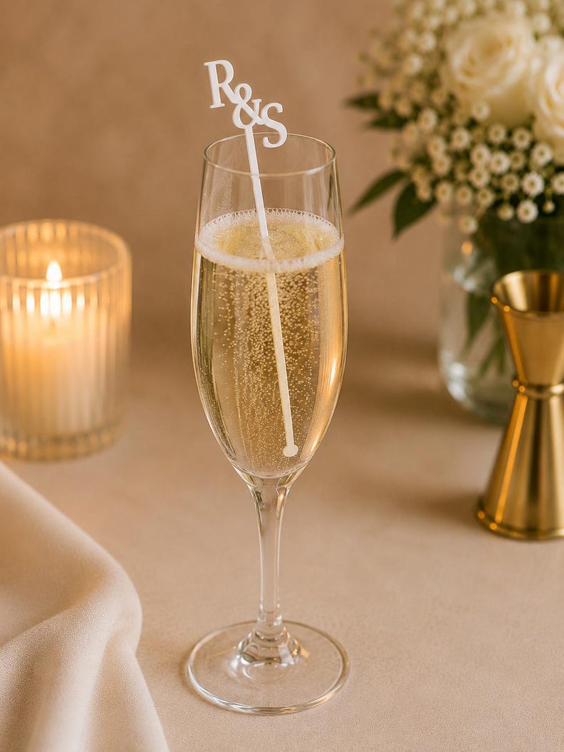 Personalized Double Initial Drink Stirrers, Monogram Swizzle Sticks, Wedding Cocktail Stirrers, Custom Initial Wedding Decor image 7