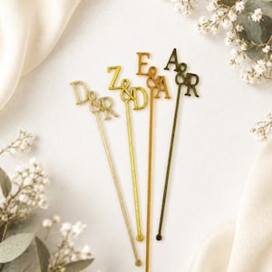 Personalized Double Initial Drink Stirrers, Monogram Swizzle Sticks, Wedding Cocktail Stirrers, Custom Initial Wedding Decor image 2