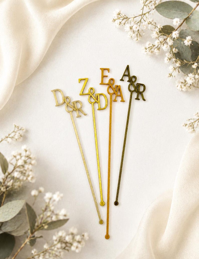 Personalized Double Initial Drink Stirrers, Monogram Swizzle Sticks, Wedding Cocktail Stirrers, Custom Initial Wedding Decor image 2