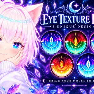 VRoid-Augen-Texturpaket | 5 Fantasy-Anime-Augen | VTuber-Iris-PNG-Texturen | Himmelsaugen | Männliches & weibliches VRoid-Modell