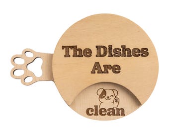 Dog Dishwasher Magnet: Clean Dirty Plywood Sign