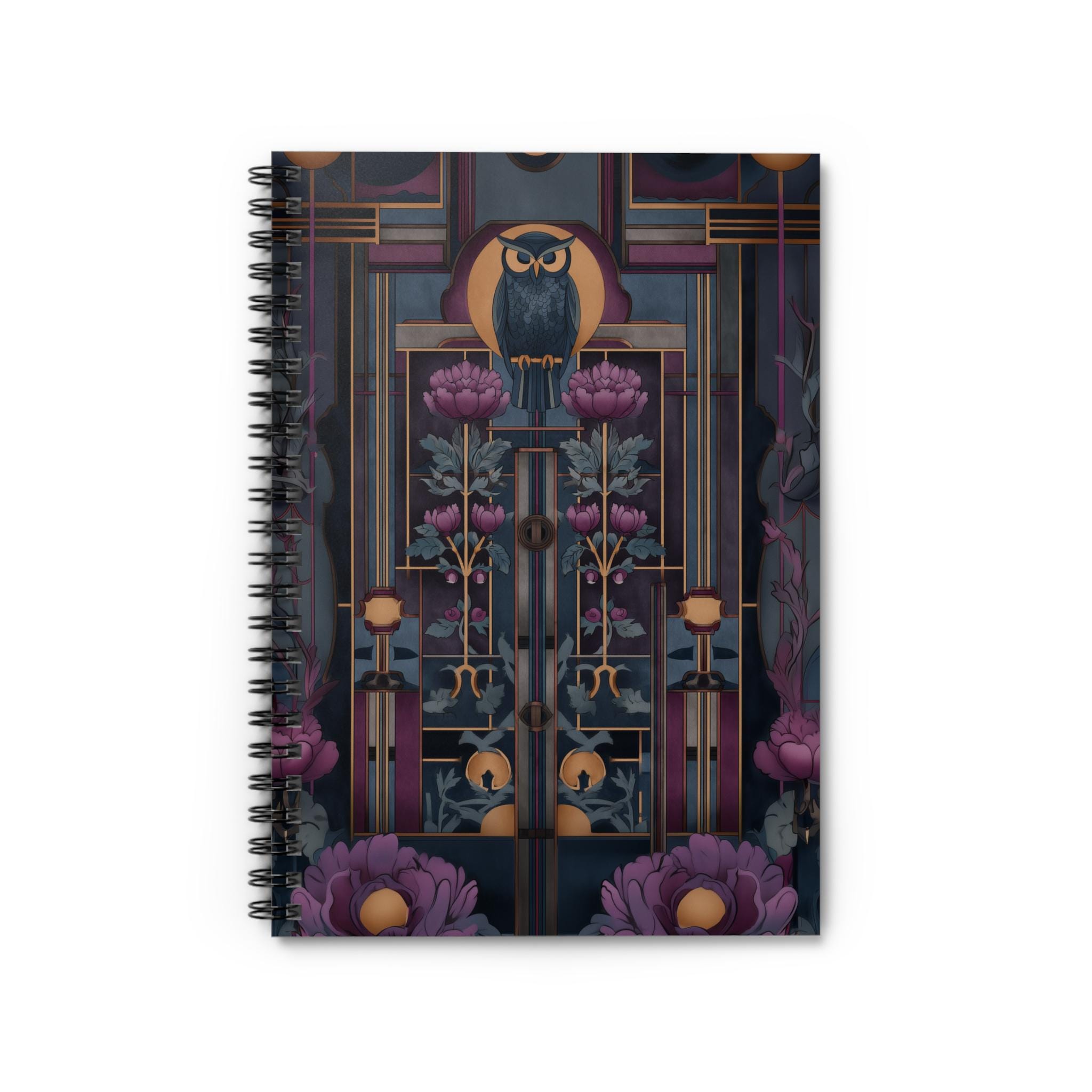 Dark Art Nouveau Owl spiral notebook, dark cottagecore journal, dark aesthetic art nouveau diary, da