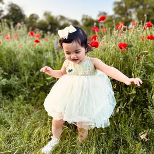 Personalized Toddler Baby Tulle Dress Name Hand Embroidered, Special Occasions- Birthday, Wedding, Photoshoot, Etc. Wildflowers optional