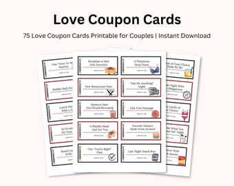 75 Printable Love Coupon Cards for Him, Romantic & Fun Printable Love Coupon Book, Romantic Gift for Him