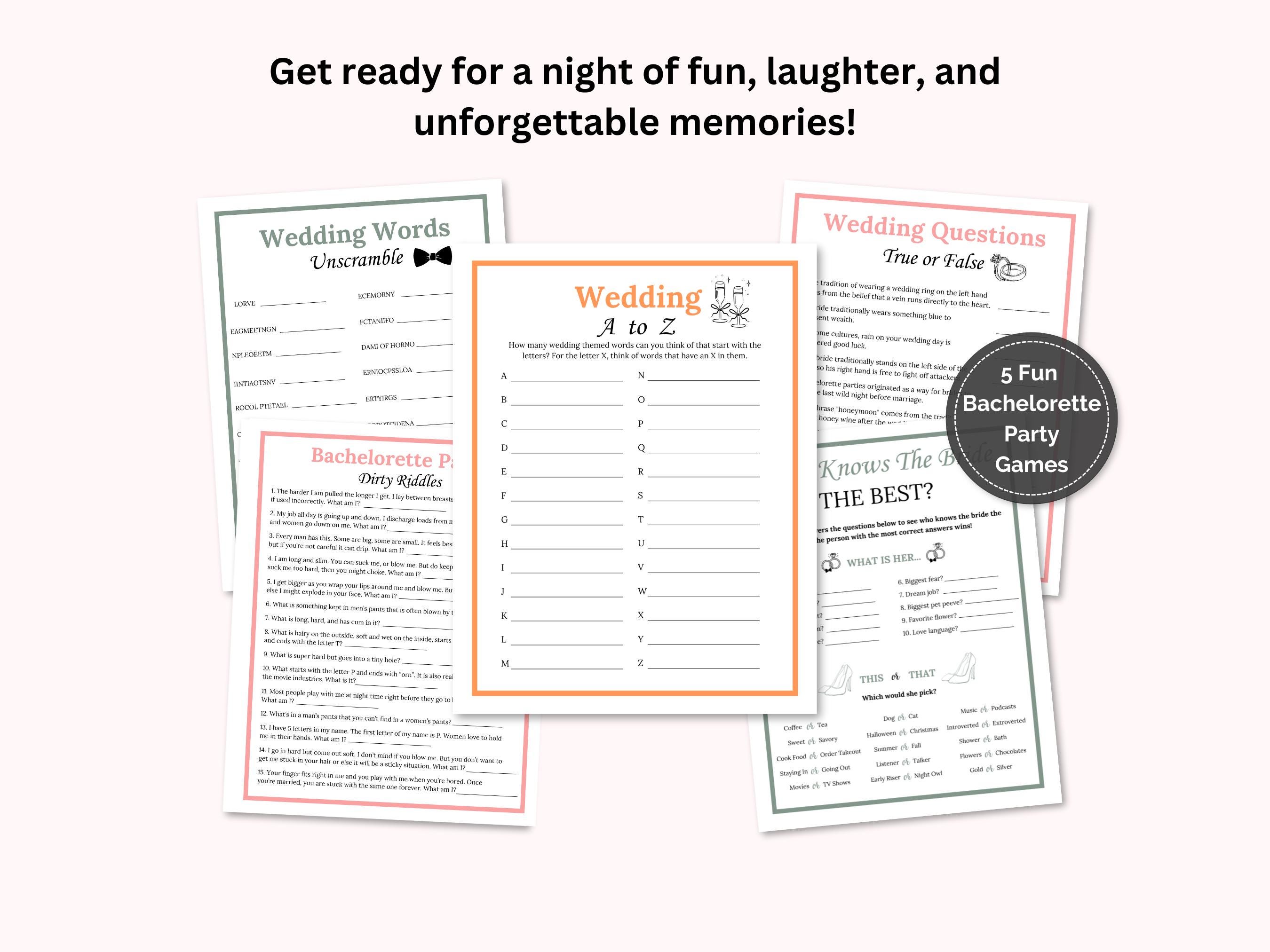 Bridal Shower Riddles Pdf Printable Bachelorette Party Games Bundle, Bridal Games Bundle, Who ...