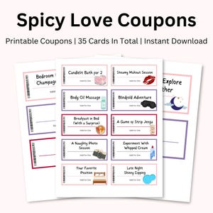 35 Printable Spicy Love Coupons Book, The Best Spicy Coupons for Couples, Sexy Couples Coupon Book, Spicy Love Vouchers