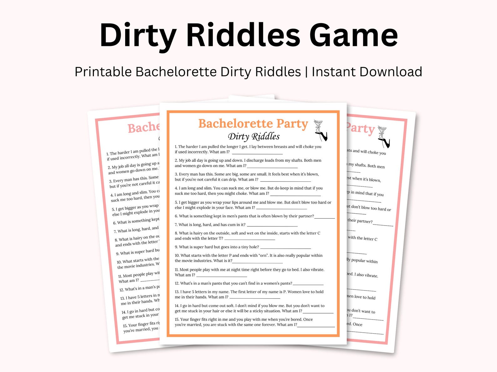 Printable Bachelorette Dirty Riddles Game, Naughty Bachelorette Party ...