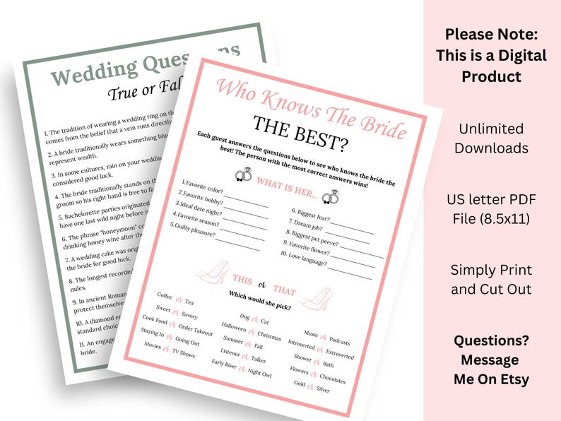 Bridal Shower Riddles Pdf Printable Bachelorette Party Games Bundle, Bridal Games Bundle, Who ...