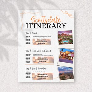 Scottsdale Arizona Trip Itinerary | 3 Day Vacation Itinerary | Editable Travel Guide Template | Instant Download