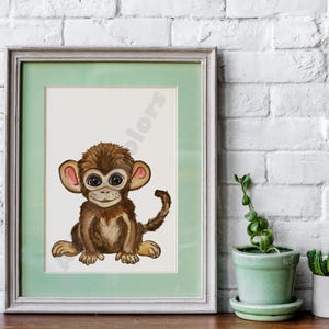 Digitaldruck | Handgemaltes Aquarell Baby Äffchen | Kinderzimmer Dekor | Wanddekoration