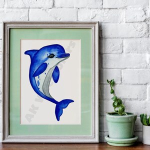 Digital Print | Hand Painted Watercolor Baby Dolphin | Nursery Decor | Wall Decor