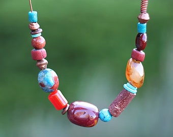 Agate, turquoise bead necklace