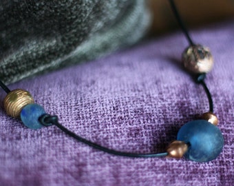 Blue glass and vintage African beads necklace