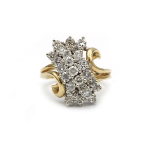 Vintage 1950s-60s 18K Yellow and White Gold Diamond Cluster Cocktail Ring