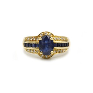 Retro ring - 18K yellow gold, sapphires and diamonds - vintage