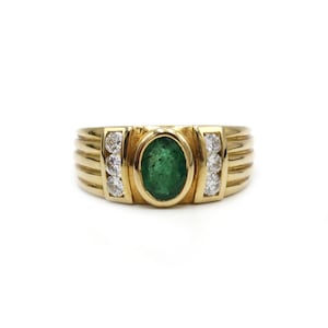Retro vintage bangle ring - 18K yellow gold, emerald and diamonds