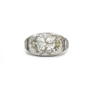 GIA Certified Art Deco Platinum Two Diamond Ring Totaling 5.27ct