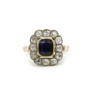 Ring - Gold, sapphire and diamonds art deco 1920 vintage daisy entourage
