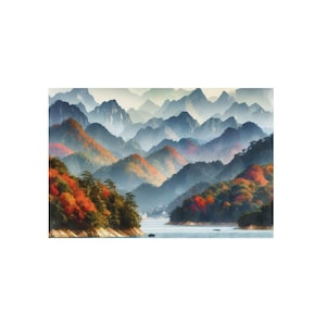 Cartaz de alumínio, arte em aquarela de cordilheira, cores de outono, decoração de parede de outono, arte de parede de metal, pintura de paisagem