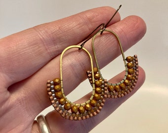 Bead woven metallic earrings