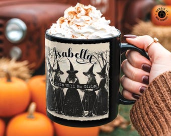 Kubek na kawę na Halloween Dziewczyny będą dziewczynami Kubek feministyczny Prezenty dla kobiet z feminizmem Kubek czarownic Kubek Girl Power Prezent na Halloween dla czarownicy Prezent na jesień i październik