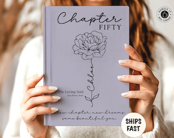 Best friends 50th birthday gift for her Birth month flower notebook Name journal Mom Wife Daughter diary Milestone birthday femininity gifts