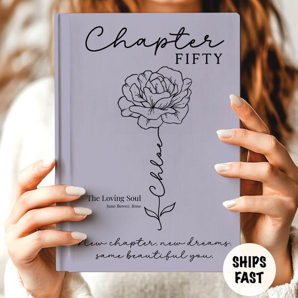 Best friends 50th birthday gift for her Birth month flower notebook Name journal Mom Wife Daughter diary Milestone birthday femininity gifts