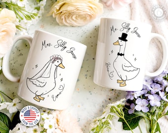 Mr and Mrs Silly Goose wedding mugs Funny engagement gift for couple Future mrs coffee mug Bridal shower gift newlyweds Bride and groom mugs