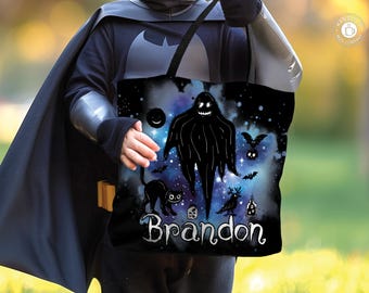 Trick or treat bag Personalized Halloween tote bag Halloween candy bag Custom tote bag for kids Ghost witch or black cat bag Halloween gift