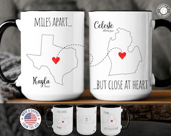 Miles apart but close at heart long distance state to state mug Friends in different states wish we lived closer mug Distance friendship mug