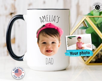Personalized Baby Face Mug With Kids Name Hardworking Office Dad Keepsake Mug Gift for Workaholic Dad Newborn Mug Fathers Day Baby Photo Cup
