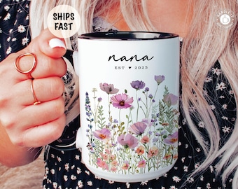 Personalized floral mug for new grandma Custom name first time grandmother cup Baby reveal keepsake Nana Gigi Mimi gift birthday Christmas