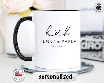 Juego de tazas de boda personalizadas para el Sr. y la Sra. para el novio, tazas de café personalizadas para recién casados, regalo de compromiso, recuerdo de despedida de soltera, para él y para ella.