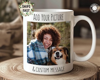 Custom dog photo mug Personalized pet picture and message Christmas dog lovers gift Dog mom Dog dad gifts Holiday pet lover gift for him her