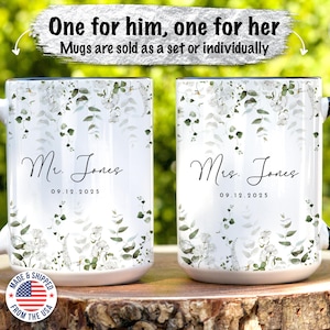 Personalized Mr and Mrs mug set wedding gift for couple Just married mugs for bride and groom Newlyweds future Mr and Mrs coffee tea mug set
