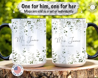 Juego de tazas personalizadas de Sr. y Sra., regalo de boda para pareja, tazas para recién casados para los novios, juego de tazas de café y té para futuros recién casados, Sr. y Sra.