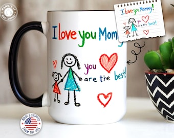 Custom Mug with Child's Artwork Drawing Keepsake Father's Day Mugs Mother's Day Kids Art Keepsake Mugs for Parents with Child Art Hand-Drawn