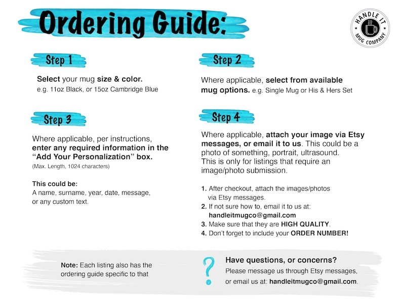 Our personalized coffee mugs ordering guide made by HandleItMugCo.