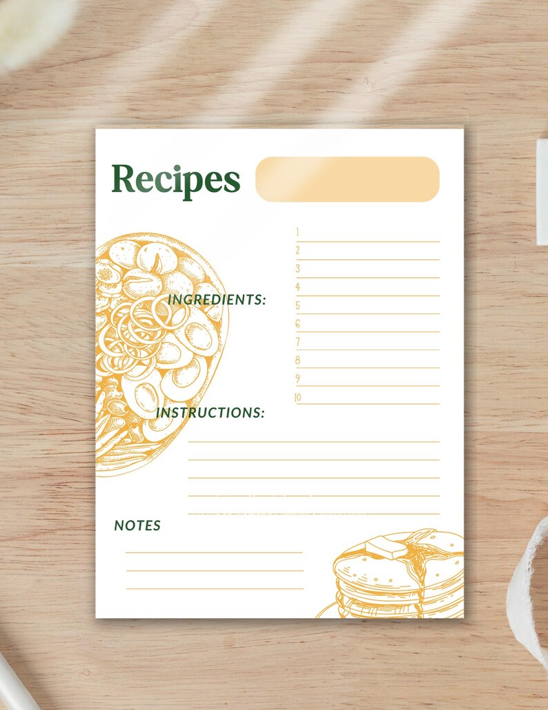 Recipe Note.pdf Printable Recipe Notes, Digital Recipe Templates, Bundle Deals, Instant ...