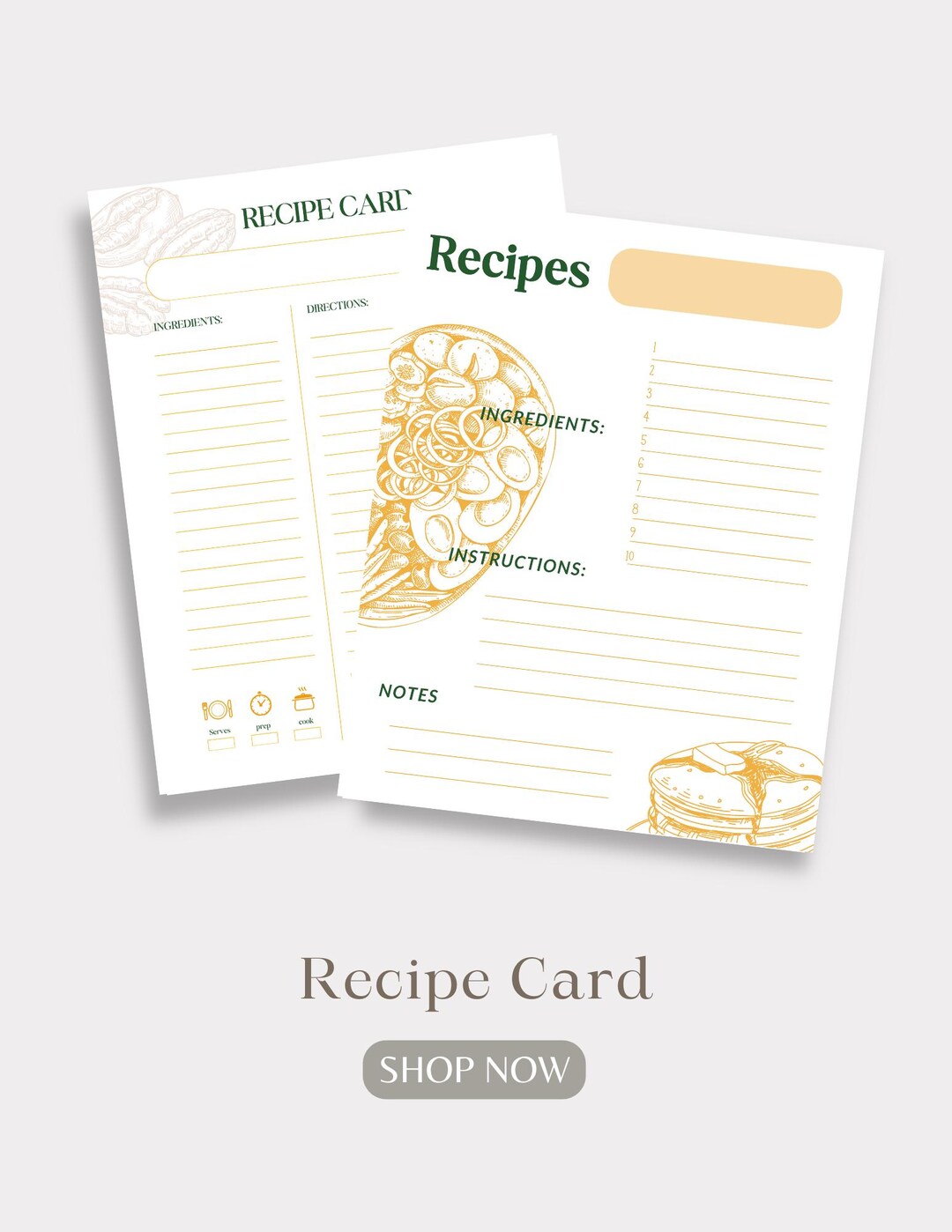 Recipe Note.pdf Printable Recipe Notes, Digital Recipe Templates, Bundle Deals, Instant ...