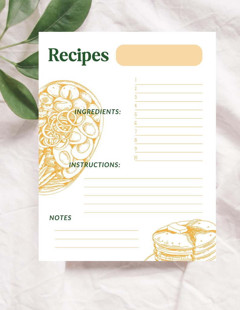 Notes Style Recipe Printable Recipe Notes, Digital Recipe Templates, Bundle Deals, Instant ...