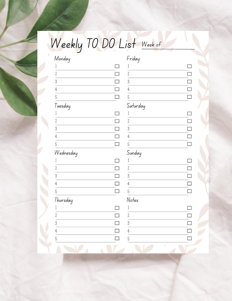 Printable Weekly Planner and Check List, Daily TO DO List, Digital ...