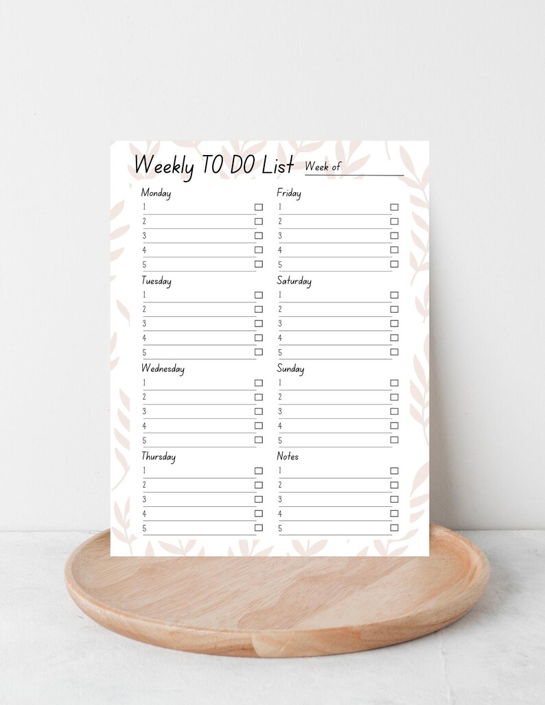 Weekly Checkbox Table Printable Weekly Planner and Check List, Daily TO DO List, Digital ...