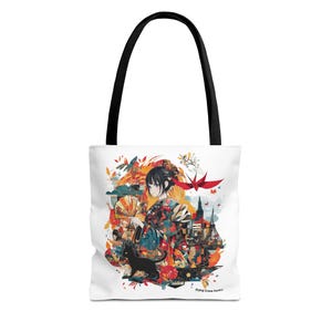 Japanische Kunst-Tragetasche, buntes Blumendesign, stilvolle Einkaufstasche, Geschenk für Sie, Reisetasche, Kulturelles Kunstaccessoire