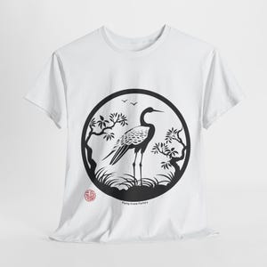 Crane Unisex Tee, Japanese Style Bird T-Shirt for Gift, Daily Fashion Use, Long Sleeve Option, Comfortable Tee, Men Women Shirt