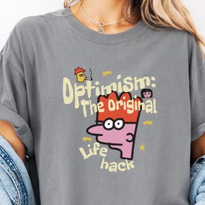 Life Hack shirt optimisme – grappig positief denken T-shirt – retro cartoon grafisch T-shirt – motiverend cadeau voor mannen en vrouwen
