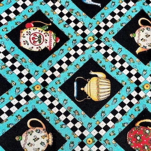 OOP - Mary Engelbreit - Checkered Tea Pots- 2 yards 16 inches (pre-washed)
