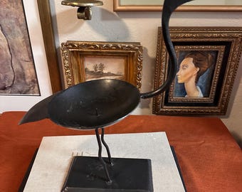 Vintage Brutalist Metal Crane Candle Holder – Sculptural Mid-Century Decor