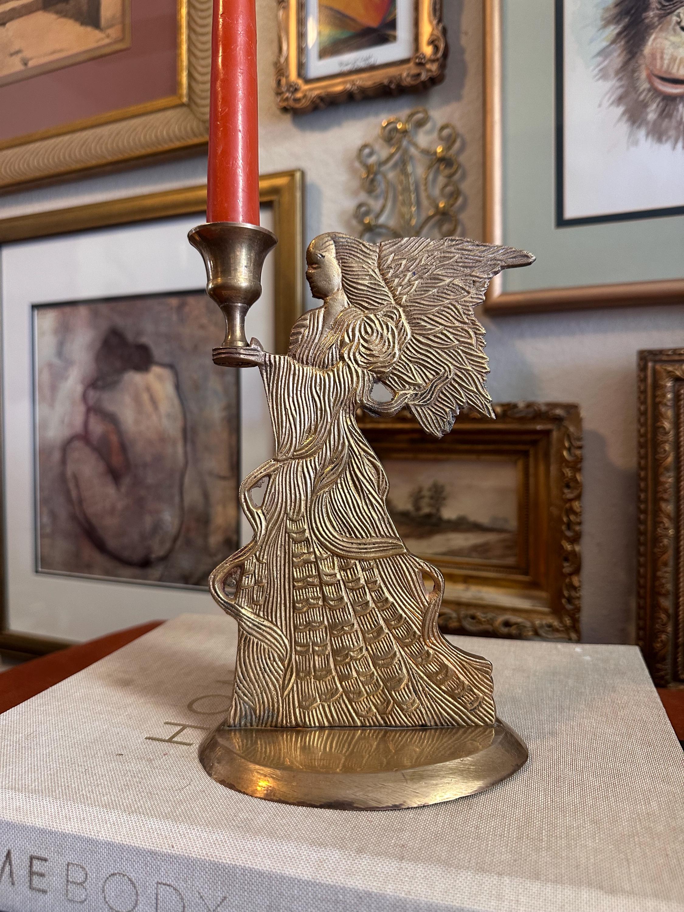 Vintage Brass Angel Candle Holder – Ethereal Decorative Accent