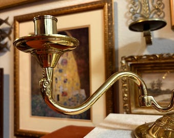 Vintage Baldwin Brass Bouillotte-Style Double Arm Candlestick – Adjustable with Serpentine Arms & Snake Head Detail